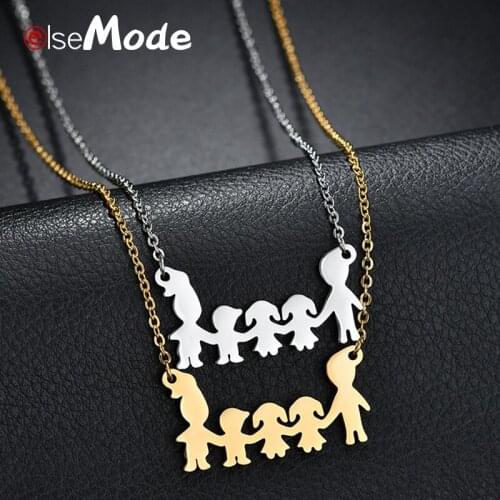 ELSEMODE New Arrival Cartoon Dad Mom Son Daughter Family Necklace Stainless Steel Parents Love kids Necklaces Christmas Jewelry