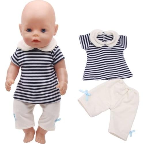 43 Cm Boy American Dolls Clothes 2Pcs/Set Summer Collar Striped Short-Sleeved Suit Born Baby Toy Accessories 18 Inch Girls f291
