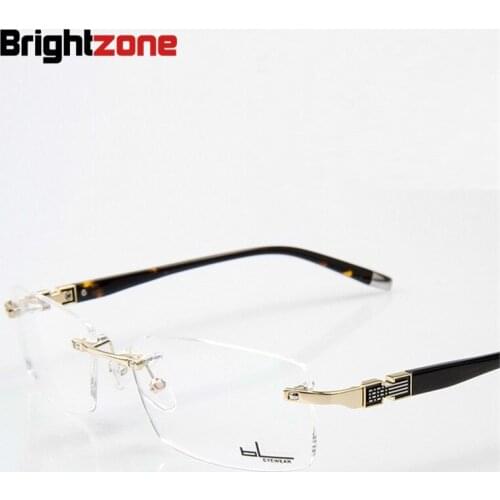 Brightzone Rimless Gold Glasses Men Eyeglasses Frames For Male Optical Prescription Myopia Diopter Lenses Eyeglass Frameless Man