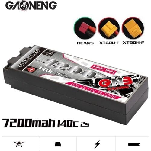 GNB GAONENG 7.6V 7200mAh 2S 140C MAX 280C Hardcase rechargeable battery T Connector for 1:8 1/8 RC Car Four Drive Off-Road Boat