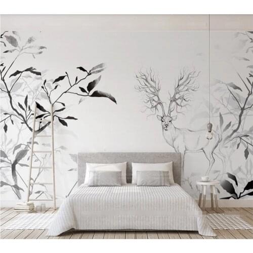 Custom wallpaper 3D/8D mural black and white trees elk modern Nordic style TV home interior background wall