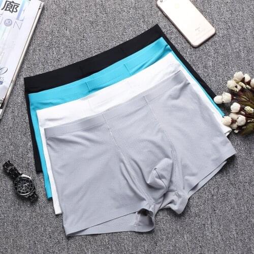 Male Underpants Slice Type Seamless Breathable Boxer Men Mesh Light and Quick-Drying Nylon Ice Silk Underwear 6 Colors
