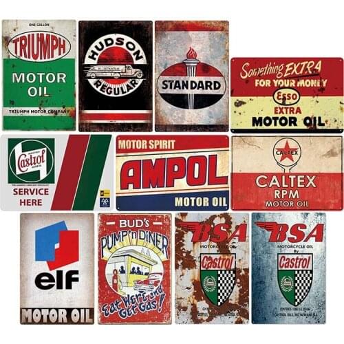 Motor Oil Plaque Vintage Metal Tin Signs Gas Station Wall Plates Bar Pub Garage Decorative Home Decor 20x30cm
