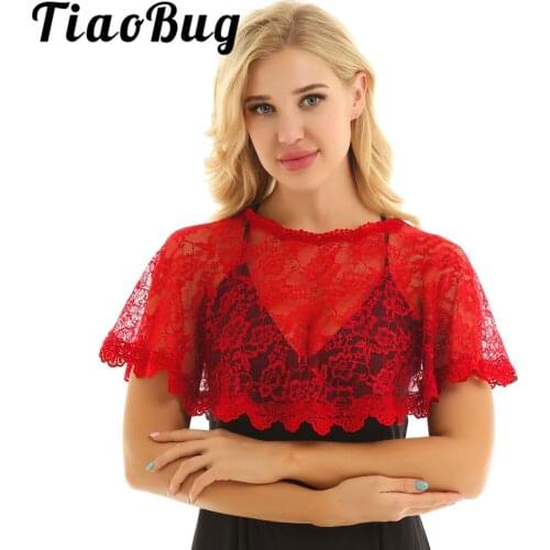 Womens Female Girls Elegant Scoop Neck Bridal Cape Floral Lace Shawls and Wraps for Wedding or Evening Dresses Formal Occasion