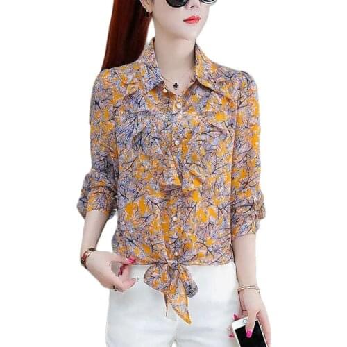 021Sum2mer Womens Jackets New Floral Chiffon Stand-up Collar Ruffled Blouse Long Sleeve Single-breasted Ladies Shirt Jacket
