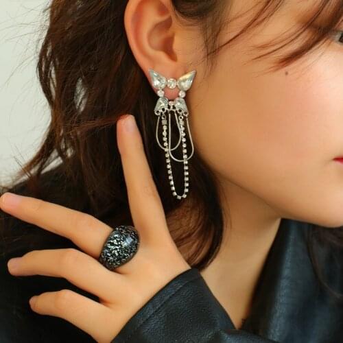 AENSOA Fashion Shiny Long Tassel Full Rhinestone Earrings for Women Bijoux Brand Luxury Zircon Water Drop Earring Bridal Jewelry