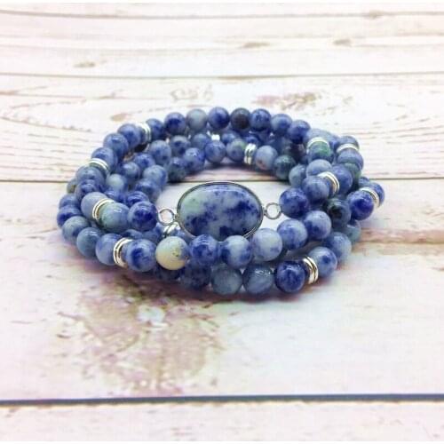 Wommen Bracelets Beads Bracelet Elastic Mala Yoga Necklace Blue Sport Sodalite Metal 6 mm Bead Jewelry
