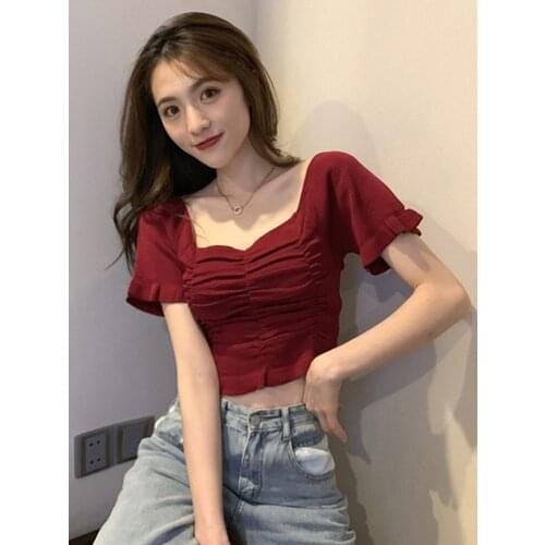 Women Cute Short Sleeve Fashion Short Sleeve T-Shirts Cropped Top Summer Slim Tee Tops For Women d88