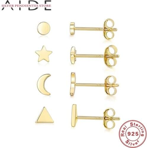 AIDE 3/4/5/6mm Star Moon Round Triangle Stud Earrings 2021 Trend 925 Silver Earrings Gold Piercing Fine Jewelry Plata De Ley 925