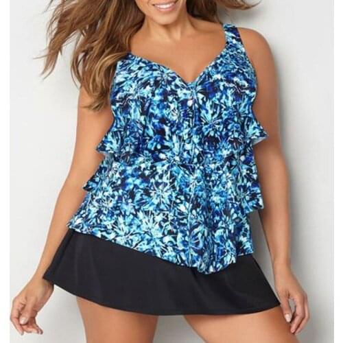 Women Swimsuit Oversize Multi Layer Ruffle Belly Covering Swimsuit Three Piece Half Skirt Three Piece Swimwear 4XL