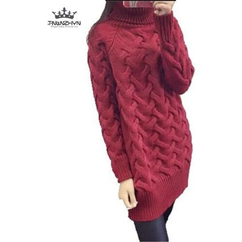 2019 Winter New High-necked Knitting Pullover Sweaters Women Long Sleeve Sweaters Loose Thicken Warm Bottoming Sweaters A1777