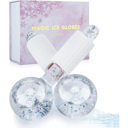 1 Pair Facial Globes Cooling Roller Ball for Face Eye Massage Beauty Ice Hockey Energy Crystal Ball Water Wave Skin Care Device