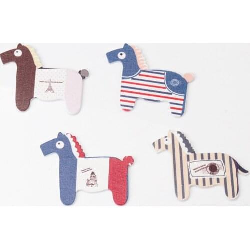 Cartoon Cute Horse Pattern Diy Painting Wooden Handmade Accessories Decoration Children button 45x37mm 20pcs