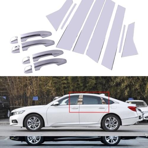 8pcs/Set Chrome Side Door Handle W-O Smart Keyhole + Pillar Post Trim Cover Set Fit for Honda Accord 2020 2019 2018