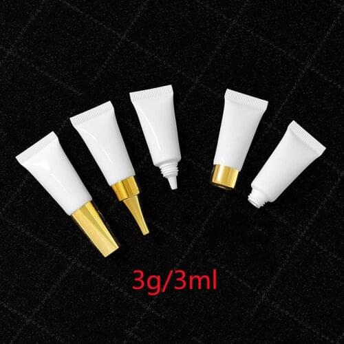 3G 3ML White Lipgloss Bottle Refillable Plastic Cosmetic Eye Care Cream Lotion Tube Containers Empty Travel Sample Bottles 50pcs