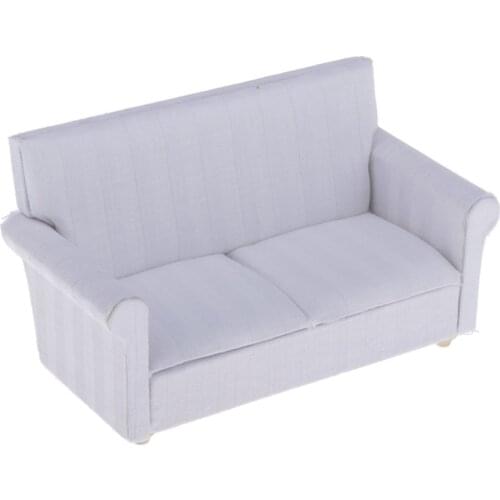 White Double Sofa W/Cushions For 1:12 Dollhouse Living Room Furniture Decor