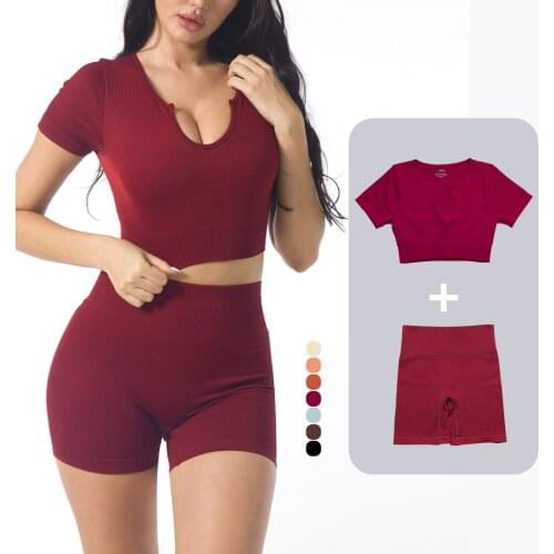 Seamless Yoga Sets Sports Fitness High Waist Hip-lifting Shorts Exercise Vest Suits Workout Clothes Gym Leggings Sets for Women