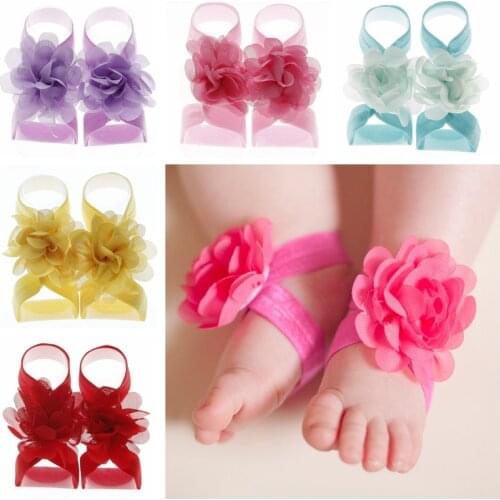 1 Pair Boutique Chiffon Flower Barefoot Sandals for Baby Girls Newborn Photo Props Fashion Toddler Accessories Birthday Gifts