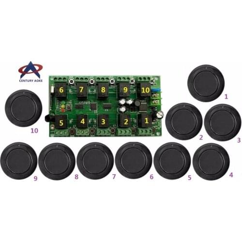 DC12V 10A 10CH RF Wireless Remote Control system 1 Receiver +10*black round Transmitters Individual learning code Doors/ lamp