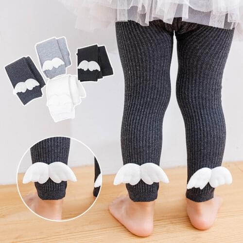 0-4Yrs Child Baby Girls Leggings Angel Wing Solid Color Toddler Tights Knitted Cotton Cute Pants For Girls 2021 Autumn New