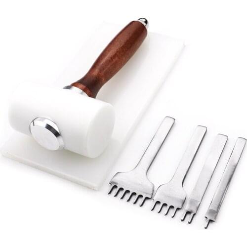 DIY Leather Punching Tool Kit, 1/2/4/6 Teeth Steel Chisel, Hammer, White Board Set, Leather Sewing Stitching Holes Supplies Tool