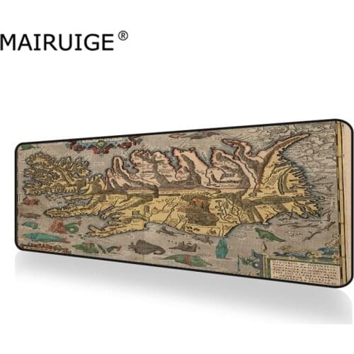 World Old Map Iceland Myth Gaming Mouse Pad Large Computer Locking Edge Mousepad Laptop Keyboard Desk Mat 900x400/800x300