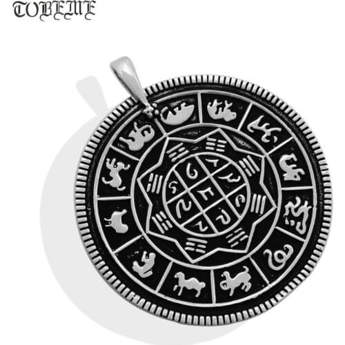 100% 925 Silver Chinese Zodiac Animals Amulet The Nine Direction Eight Symbols Pendant Silver Tibetan Direction-Symbol Pendant