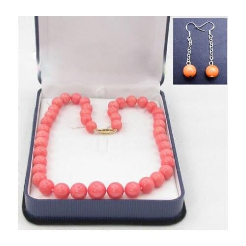GRADUATED 19 100% NATURAL 14MM PINK CORAL NECKLACE earring set