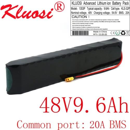 KLUOSI 48V 9.6Ah 10Ah 13S3P 250W~750W 54.6V Rechargeable Lithium Battery Pack Built-in 20A Common Port BMS Scooter Ebike Motor