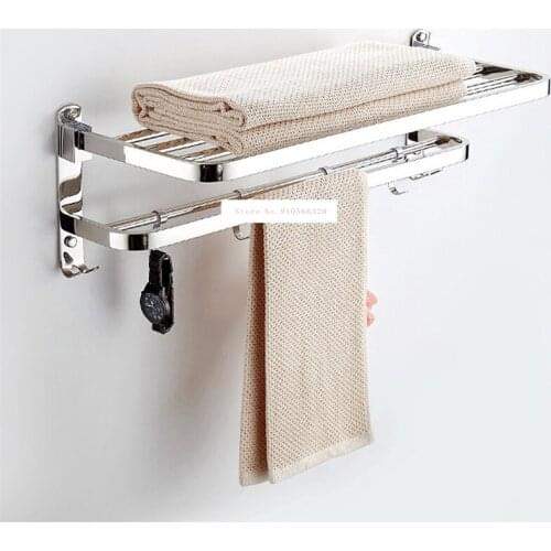 G001-5 Bathroom Glass Shelf 304 Stainless Steel Bathroom Towel Rack Folding No Punching/Punching Polish Process Bathroom Pendant