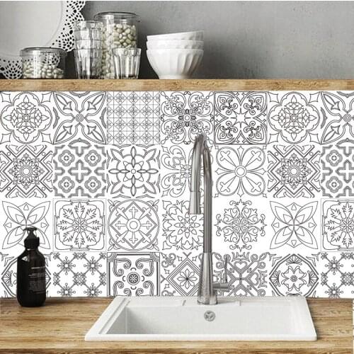 Wall Stickers Tile Stickers for Kitchen Bathroom Waist Line Wall Decals Customed PVC Self Adhesive Waterproof Balck and White