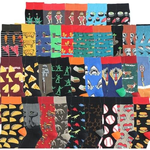 Happy Socks Fashion Hip Hop Skateboard Socks Cotton Cartoon Shark Pig Dog Food Hamburger Pizza Sushi Funny Men Women Calcetines