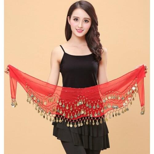 Wholesale Belly Dance Hip Scarf Women Belly Dancing Belt Sexy Chiffon 66pcs Gold Coins Scarf Free Shipping Purpl Blue,Red