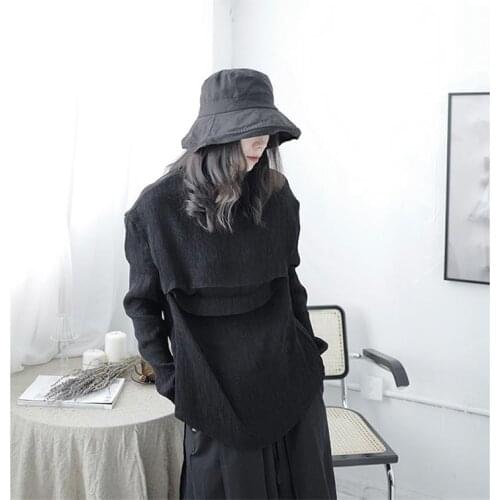 Autumn lady receives new round collar solid color irregular hem design sense long sleeve T - shirt fashion trend