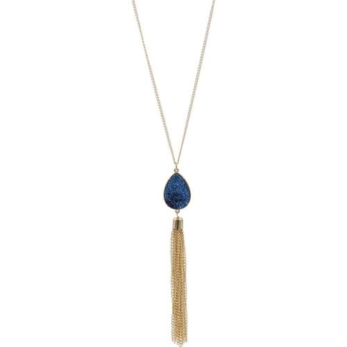 2019 New Heart Resin Druzy Long Statement Water Drop Tassel Necklace Women