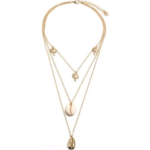 Fashion simple creative multi-layer necklace for women with coconut tree and shell pendant choker exquisite female halsketting