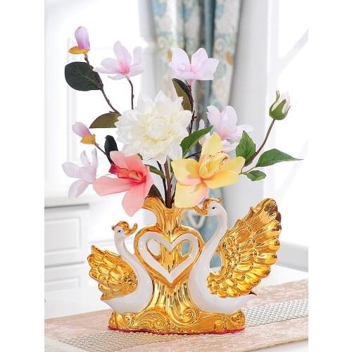 Personality Creative Swan Gilded Ceramic Vase Decoration Home Decoration Living Room Creative TV Cabinet Figurines DXUIALOI