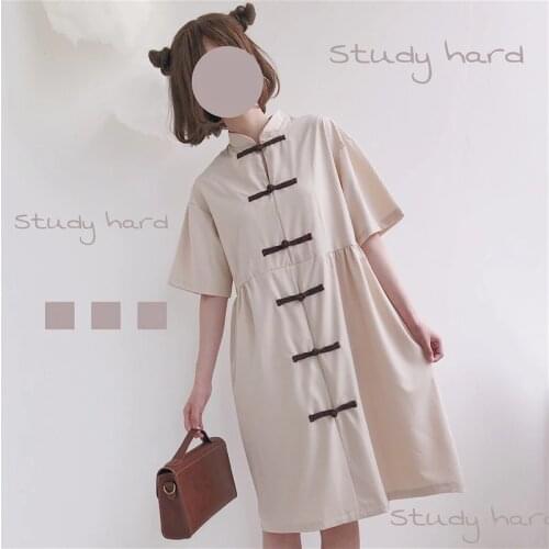 Loose Cute Short Sleeve Dress Shirt Boho Cute Womens Dresses Ins Girl Kawaii Ulzzang Female Vintage Harajuku Clothes For Women