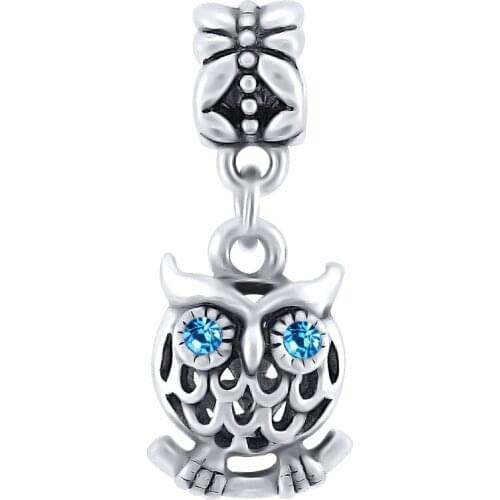 Silver Color Hollow Out Owl Charms Bead Pendants Fit pandora Charm Bracelets DIY Jewelry Making With Rhinestone SPP104