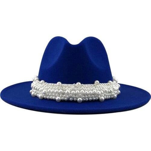 Women Men Wool Fedora Hat With Pearl Ribbon Gentleman Elegant Lady Winter Autumn Wide Brim Church Panama Sombrero Jazz Cap 60CM
