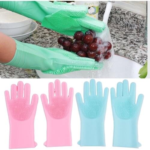 Silicone dishwashing gloves Dishwashing Brush Magic Gloves Kitchen Cleaning Gloves Waterproof degreasing gloves Protect hands