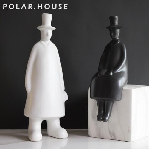 Nordic Gentleman Sculpture Large Luxury Gold Figures White Home Decorative Figurine People Statues Simple Living Room Decoration