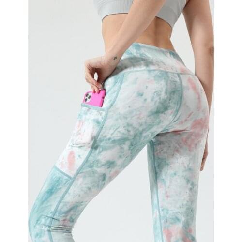 LZYVOO Sports Legging Ladies Leggings with Pockets Skin-Friendly Comfortable Colorful Tie-Dye Mid-Waist Running Pants