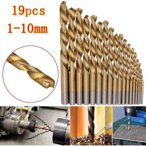 19pcs/lot Drill Manual Twist Drill Bits Titanium Coated Drill with Hexagon Shank Drill Set HSS Drill Bit Set Tool 1mm - 10mm