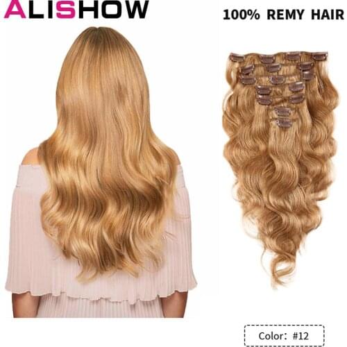 Alishow Body Wave 100g Clip in Human Hair Extensions Machine Made Remy Hair 100% Human Hair Extensions Natural Hair