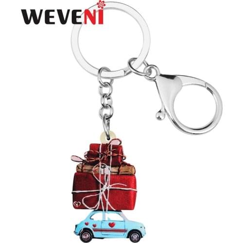 WEVENI Acrylic Valentines Day Gift Box Car Key Chains Rings Bag Car Purse Decorations Keychains For Women Girl Gift Accessories