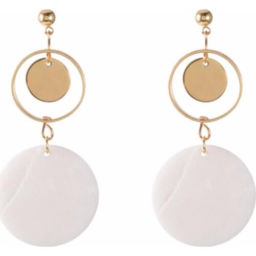FYJS Unique Light Yellow Gold Color Alloy Round White Shell Stud Earrings for Women Jewelry