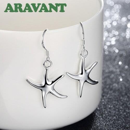 925 Silver Starfish Earrings Women Wedding Silver Drop Earring