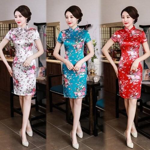 2020 Spring Summer Improved Cheongsam Short Dress Chinese Qipao Slim Retro Daily Large Size Mother Women Costumes Dresses