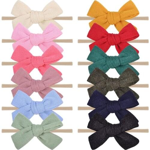 1 PCS Cute Handmade Bowknot Elastic Infant Headband Solid Color Bows Traceless Nylon Hairband Baby Headwear Clothing Decoration